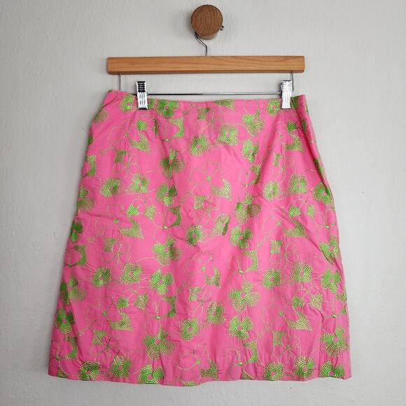 Lilly Pulitzer Pink Green Floral Embroidered Crochet Mini Skirt - Picture 1 of 13